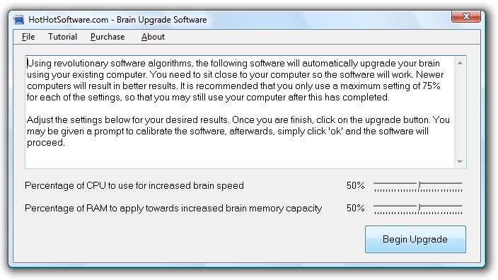 Screenshot of Get Brain Upgrade software to upgrade your brain capacity and speed using your computer Software!