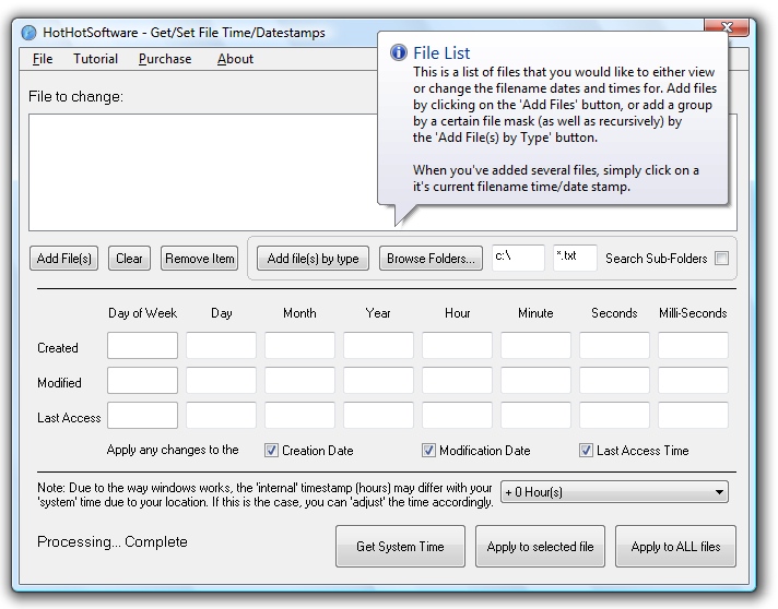 Screenshot of Get Change file date time software to change the filename timestamp Software!