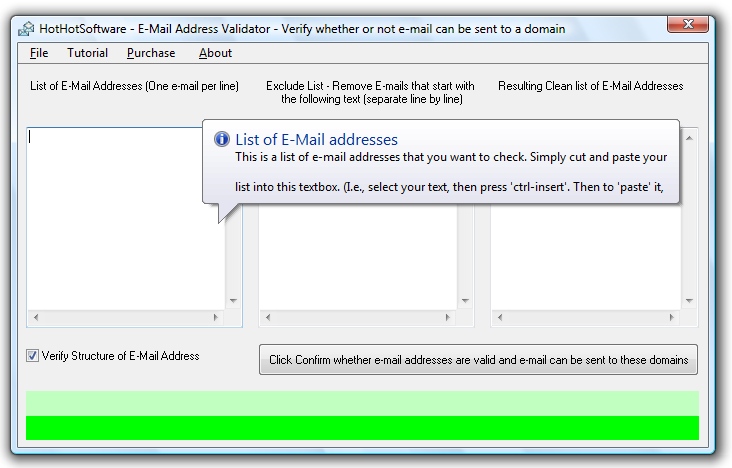 Screenshot of Get E-Mail Validator - check and verify if an e-mail address exists and is valid by using the mailserver Software!