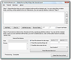 Click for a larger image of the Delete files by date range, file mask or number of days old software!