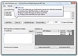 Click for a larger image of the Find and remove/delete duplicate mp3 files software!