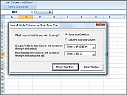 Click for a larger image of the Excel Join Combine and Merge Multiple Columns or Multiple Rows together into one software!