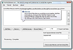 Click for a larger image of the File Joiner to merge and combine two or several, multiple Files Into One Software software!