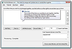 Screenshot of Get File Joiner to merge and combine two or several, multiple Files Into One Software Software!