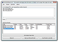 Click for a larger image of the Get website web page meta information url details such as page status page size web server page title and more software!