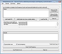 Click for a larger image of the Keyword Tool for website keyword analysis word frequency count and search engine optimization software!