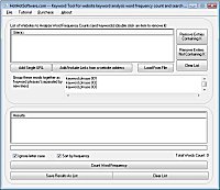 Click for a larger image of the Keyword Tool for website keyword analysis word frequency count and search engine optimization software!