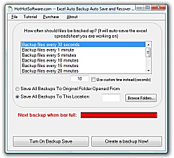 Click for a larger image of the Excel Auto Backup Auto Save and Recover Excel Spreadsheets software!
