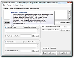 Screenshot of Get MS Word Add Append Change Headers and or Footers to Multiple Word Documents 9.0