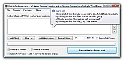 Click for a larger image of the MS Word Remove Headers or Remove Footers from Multiple Word Documents software!
