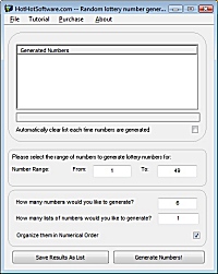 Click for a larger image of the Random lottery number generator software!