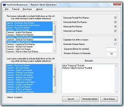 Random Name Generator to generate random first names, last names, lists of rand