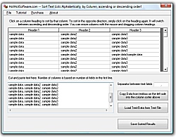 Click for a larger image of the Sort Text Lists Alphabetically, CSV Files, by Column or Ascending or Descening Order software!