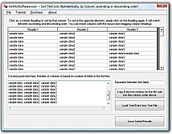 Screenshot of Get Sort Text Lists Alphabetically, CSV Files, by Column or Ascending or Descending Order Software 9.0