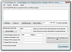 Click for a larger image of the Find and Replace Text in Multiple Text Files or Multiple HTML Files software!