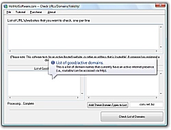 Click for a larger image of the Check if URL Exists/Domain Exists, check multiple urls or if url/website is valid software software!