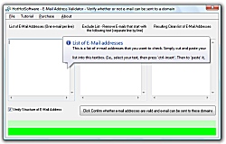 Click for a larger image of the E-Mail Validator - check if an e-mail address exists and is valid by using the mailserver software!