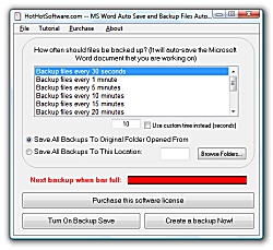 Click for a larger image of the MS Word Auto Save and Backup Files Automatically software!